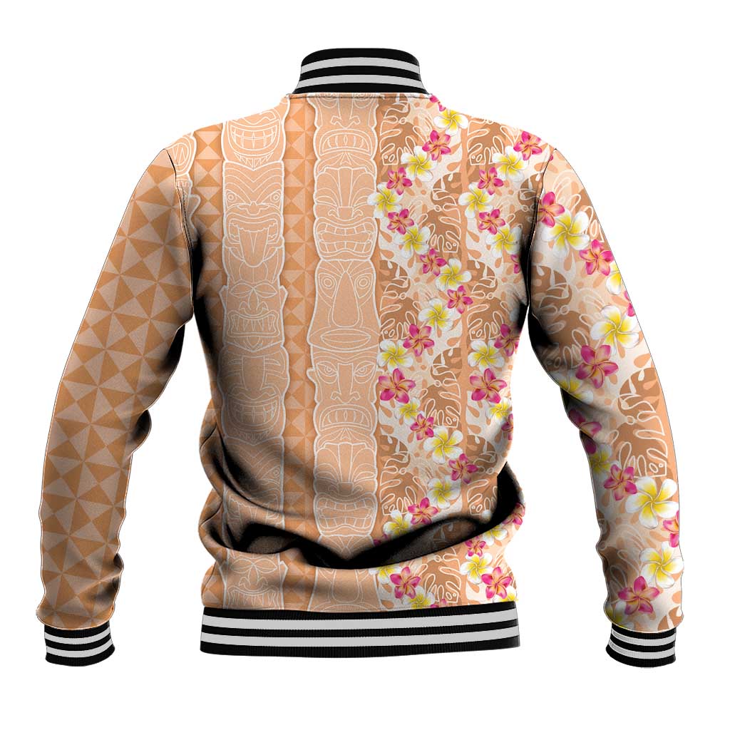 Orange Chiffon Aloha Hawaii Tiki Baseball Jacket Tropical Plumeria - Seamless Style LT14 - Polynesian Pride