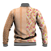 Orange Chiffon Aloha Hawaii Tiki Baseball Jacket Tropical Plumeria - Seamless Style LT14 - Polynesian Pride