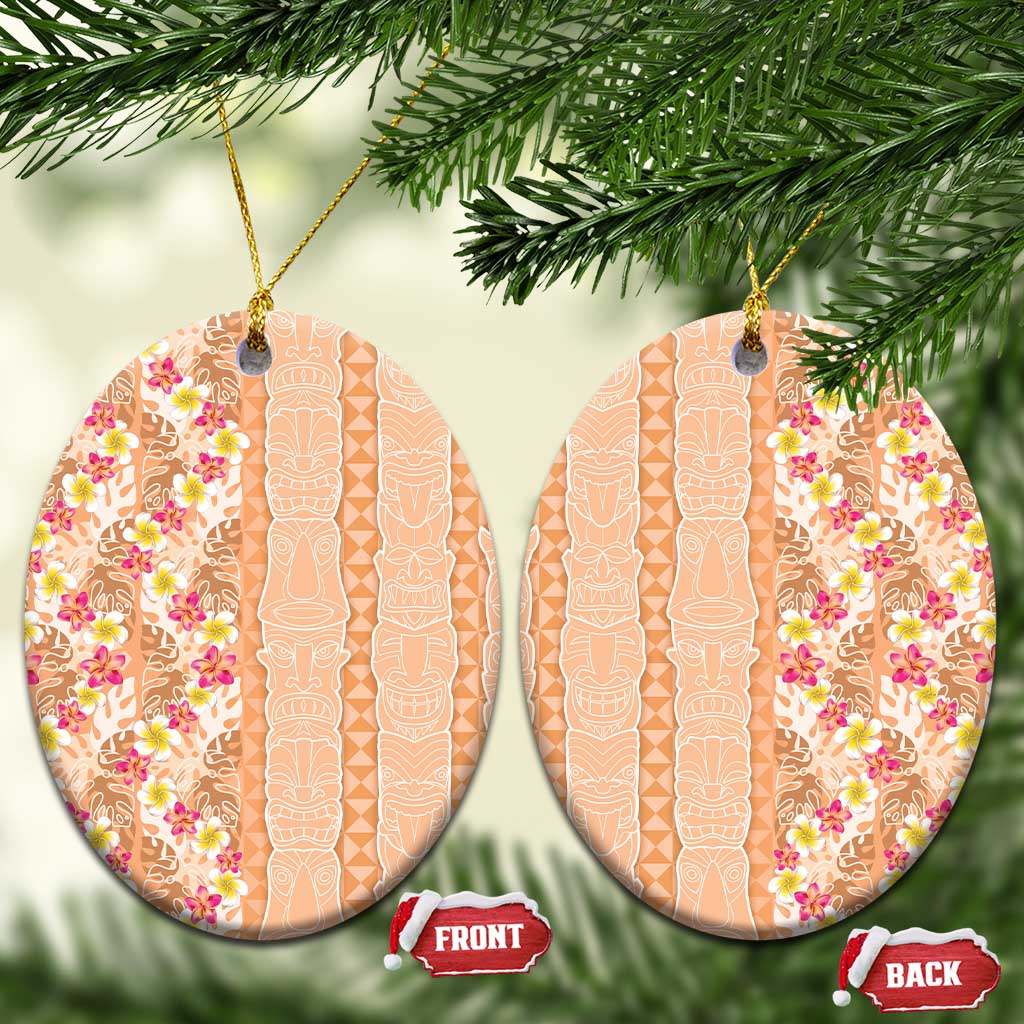 Orange Chiffon Aloha Hawaii Tiki Ceramic Ornament Tropical Plumeria - Seamless Style LT14 Oval Orange - Polynesian Pride
