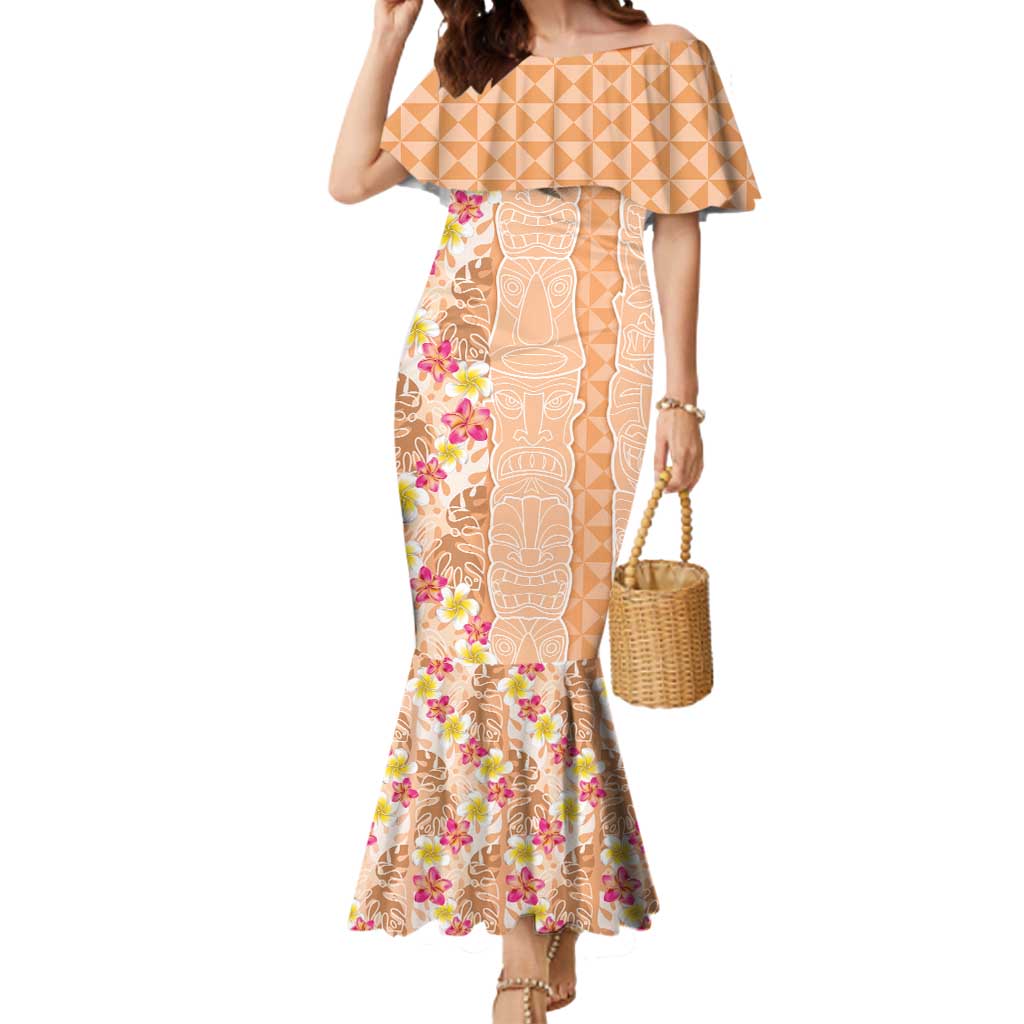 Orange Chiffon Aloha Hawaii Tiki Mermaid Dress Tropical Plumeria - Seamless Style LT14 Women Orange - Polynesian Pride