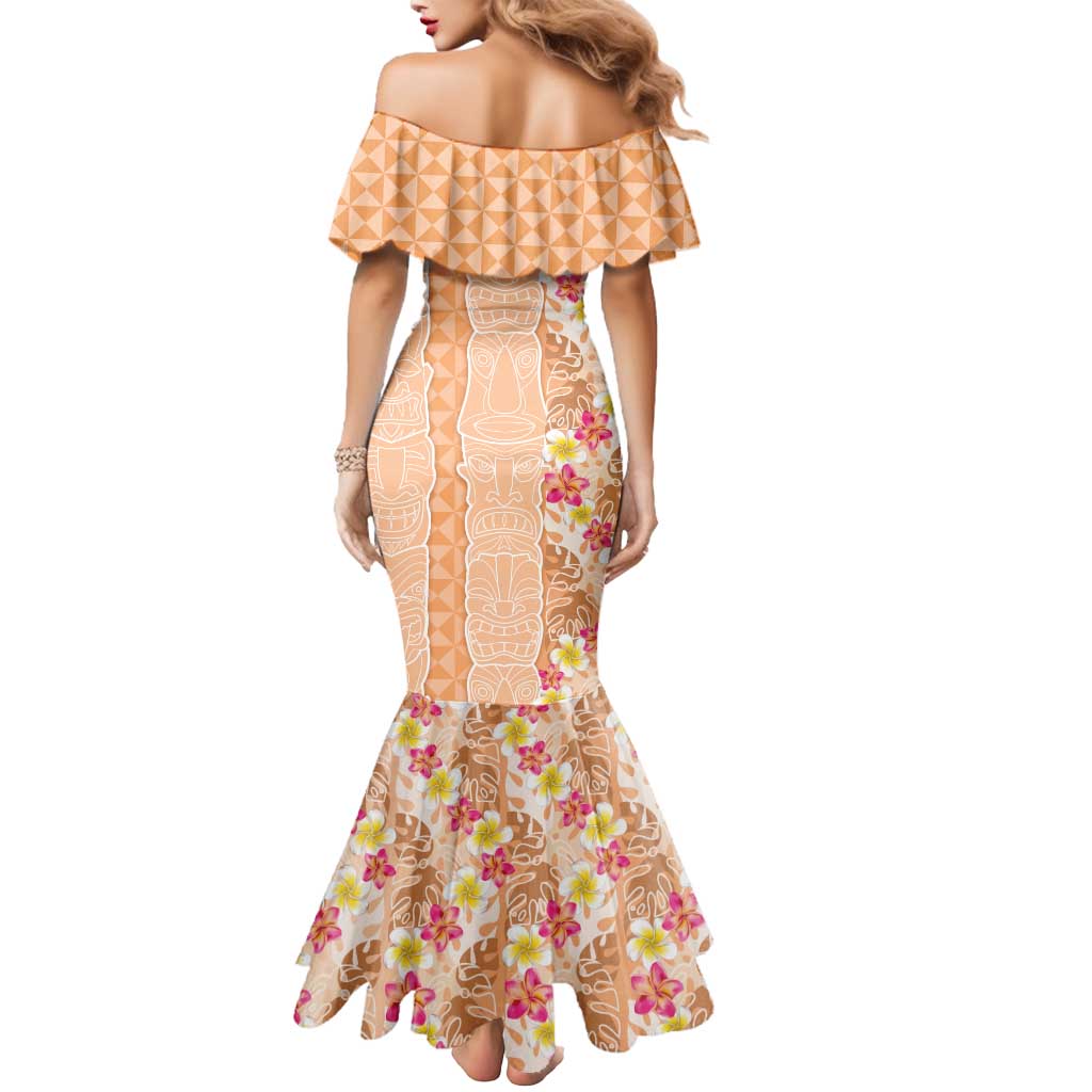 Orange Chiffon Aloha Hawaii Tiki Mermaid Dress Tropical Plumeria - Seamless Style LT14 - Polynesian Pride