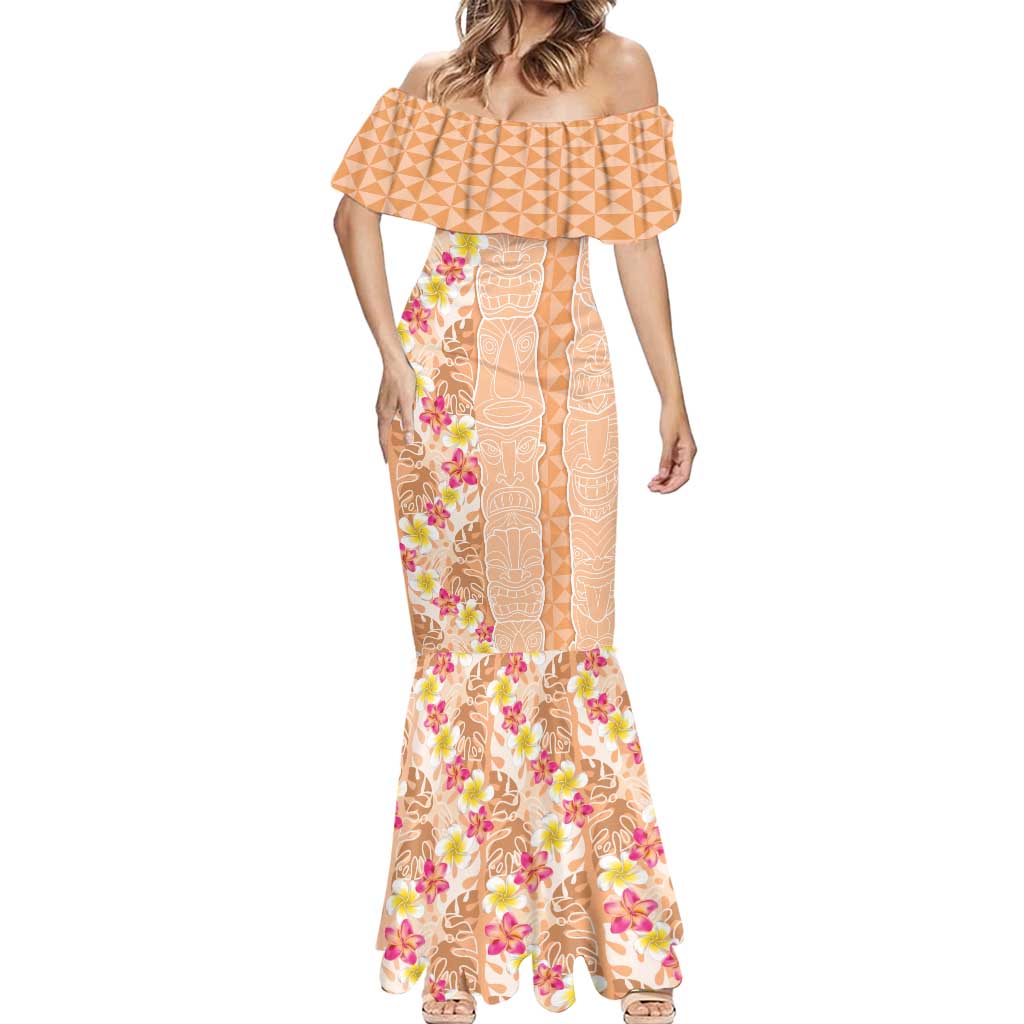 Orange Chiffon Aloha Hawaii Tiki Mermaid Dress Tropical Plumeria - Seamless Style LT14 - Polynesian Pride