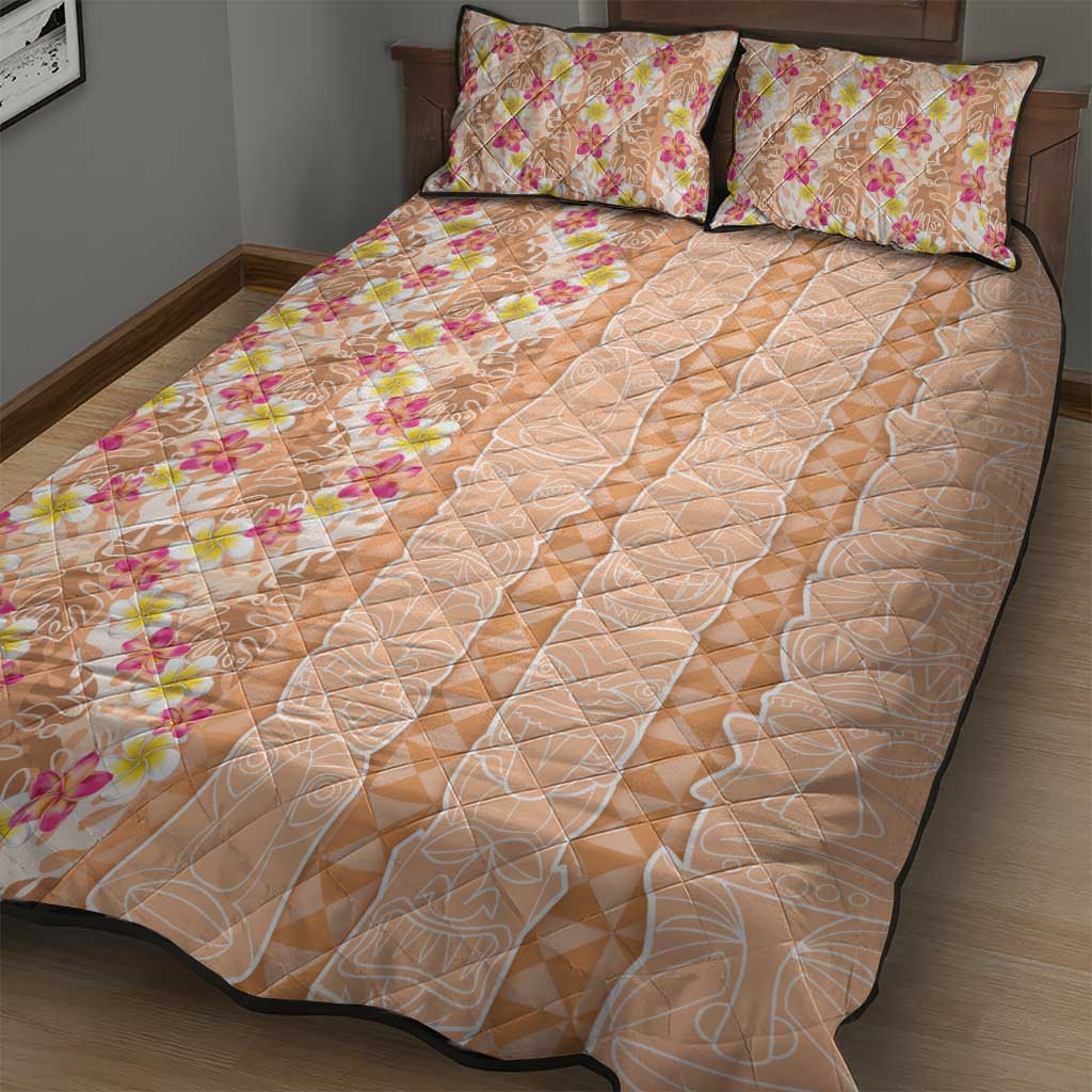 Orange Chiffon Aloha Hawaii Tiki Quilt Bed Set Tropical Plumeria - Seamless Style LT14 - Polynesian Pride