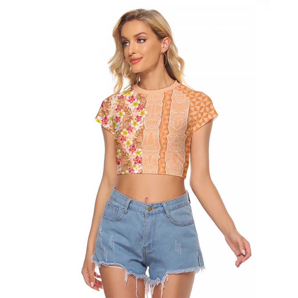 Orange Chiffon Aloha Hawaii Tiki Raglan Cropped T Shirt Tropical Plumeria - Seamless Style LT14 Female Orange - Polynesian Pride