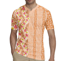 Orange Chiffon Aloha Hawaii Tiki Rugby Jersey Tropical Plumeria - Seamless Style LT14 - Polynesian Pride