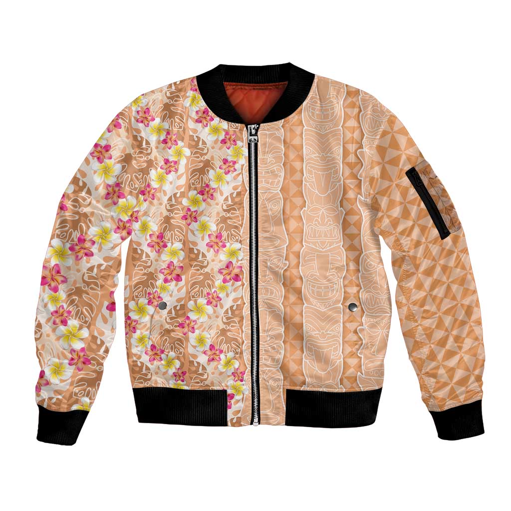 Orange Chiffon Aloha Hawaii Tiki Sleeve Zip Bomber Jacket Tropical Plumeria - Seamless Style LT14 Unisex Orange - Polynesian Pride