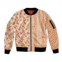Orange Chiffon Aloha Hawaii Tiki Sleeve Zip Bomber Jacket Tropical Plumeria - Seamless Style LT14 Unisex Orange - Polynesian Pride
