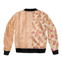 Orange Chiffon Aloha Hawaii Tiki Sleeve Zip Bomber Jacket Tropical Plumeria - Seamless Style LT14 - Polynesian Pride