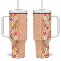 Orange Chiffon Aloha Hawaii Tiki Tumbler With Handle Tropical Plumeria - Seamless Style LT14 One Size: 40 oz Orange - Polynesian Pride