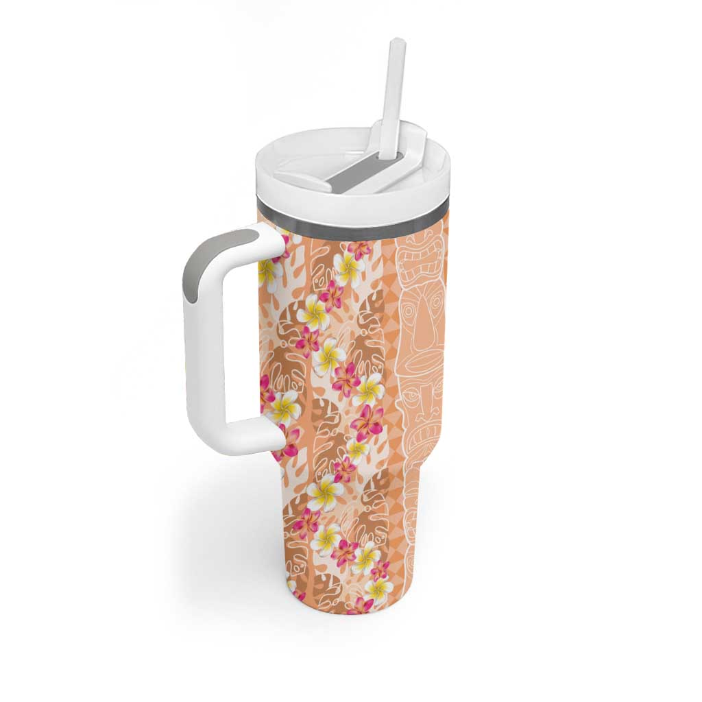 Orange Chiffon Aloha Hawaii Tiki Tumbler With Handle Tropical Plumeria - Seamless Style LT14 - Polynesian Pride