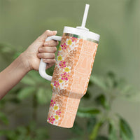 Orange Chiffon Aloha Hawaii Tiki Tumbler With Handle Tropical Plumeria - Seamless Style LT14 - Polynesian Pride