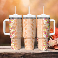 Orange Chiffon Aloha Hawaii Tiki Tumbler With Handle Tropical Plumeria - Seamless Style LT14 - Polynesian Pride