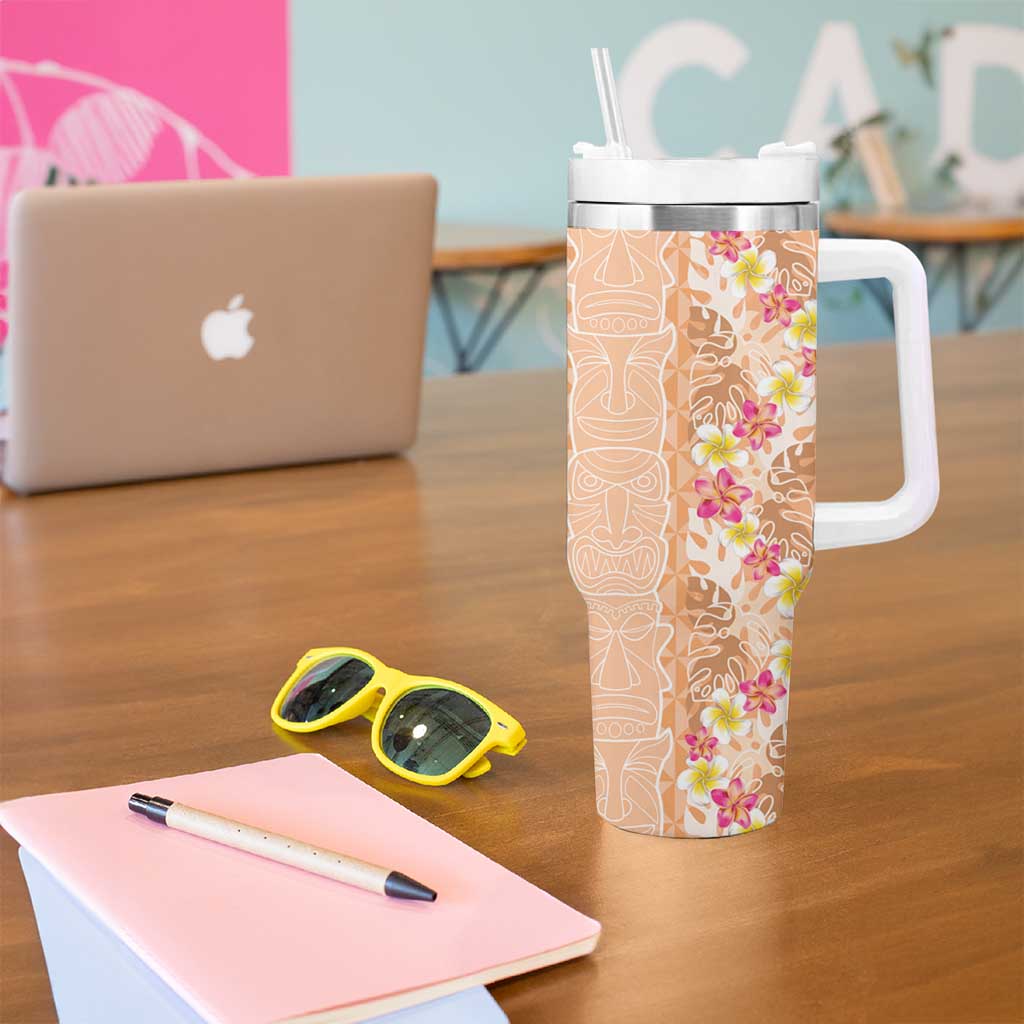Orange Chiffon Aloha Hawaii Tiki Tumbler With Handle Tropical Plumeria - Seamless Style LT14 - Polynesian Pride