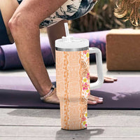 Orange Chiffon Aloha Hawaii Tiki Tumbler With Handle Tropical Plumeria - Seamless Style LT14 - Polynesian Pride