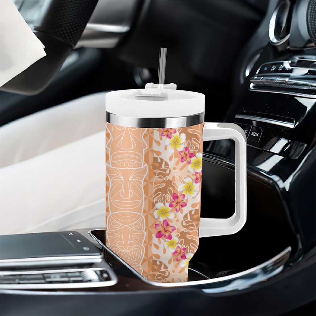 Orange Chiffon Aloha Hawaii Tiki Tumbler With Handle Tropical Plumeria - Seamless Style LT14 - Polynesian Pride