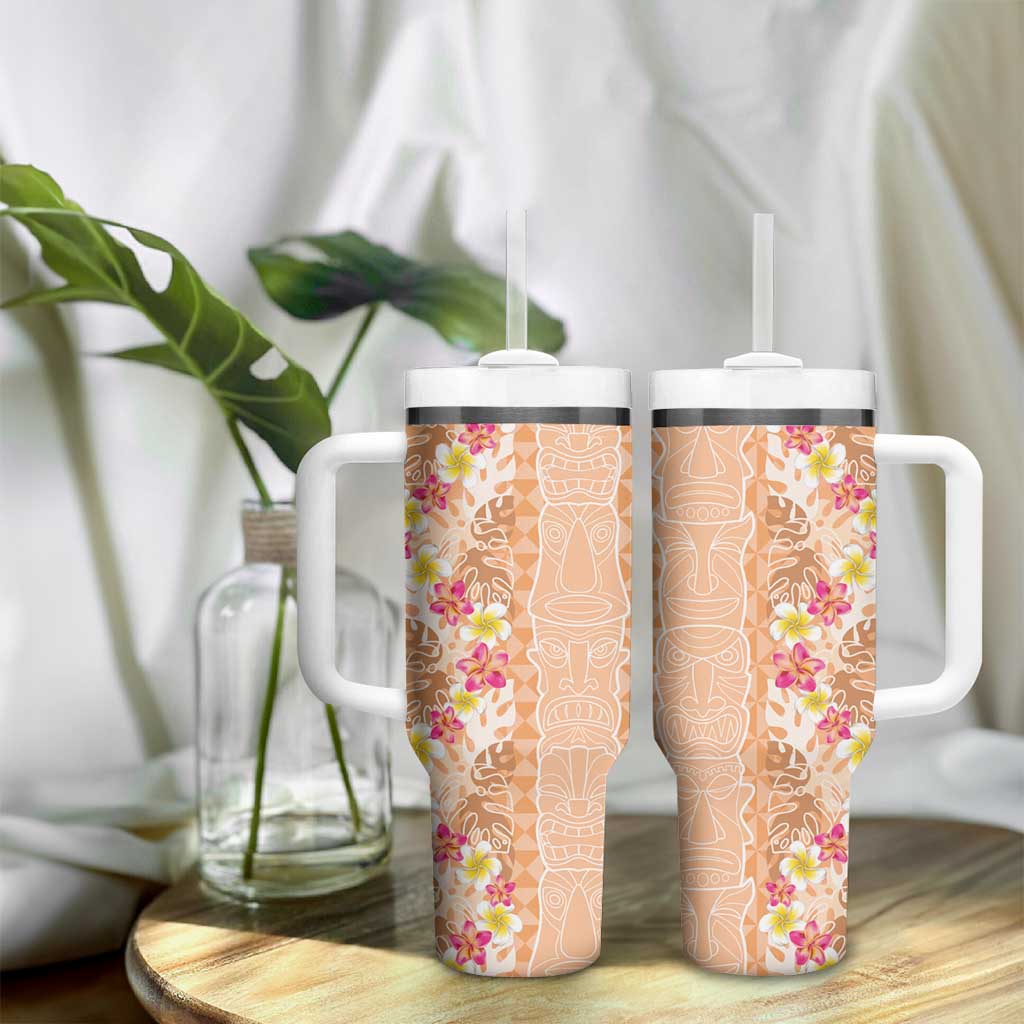 Orange Chiffon Aloha Hawaii Tiki Tumbler With Handle Tropical Plumeria - Seamless Style LT14 - Polynesian Pride