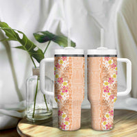 Orange Chiffon Aloha Hawaii Tiki Tumbler With Handle Tropical Plumeria - Seamless Style LT14 - Polynesian Pride