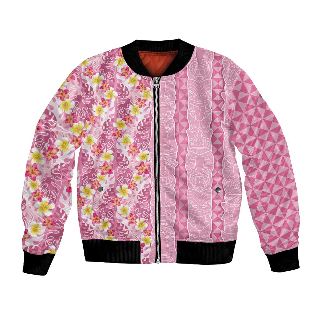 Pastel Magenta Aloha Hawaii Tiki Bomber Jacket Tropical Plumeria - Seamless Style LT14 Unisex Magenta - Polynesian Pride