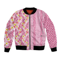 Pastel Magenta Aloha Hawaii Tiki Bomber Jacket Tropical Plumeria - Seamless Style LT14 Unisex Magenta - Polynesian Pride