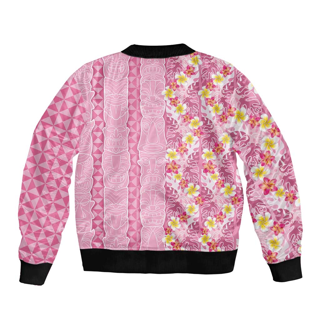 Pastel Magenta Aloha Hawaii Tiki Bomber Jacket Tropical Plumeria - Seamless Style LT14 - Polynesian Pride