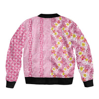 Pastel Magenta Aloha Hawaii Tiki Bomber Jacket Tropical Plumeria - Seamless Style LT14 - Polynesian Pride