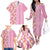 Pastel Magenta Aloha Hawaii Tiki Family Matching Off The Shoulder Long Sleeve Dress and Hawaiian Shirt Tropical Plumeria - Seamless Style