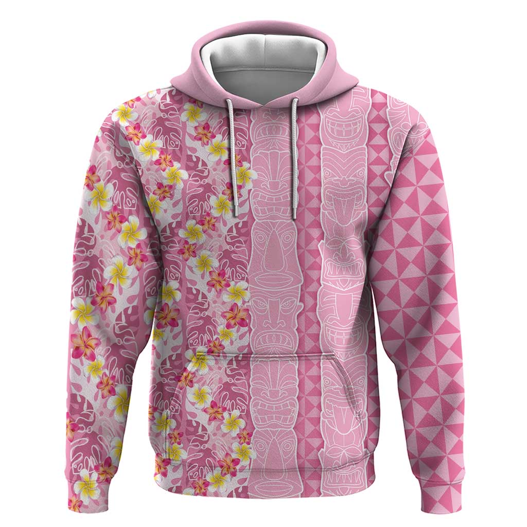 Pastel Magenta Aloha Hawaii Tiki Hoodie Tropical Plumeria - Seamless Style