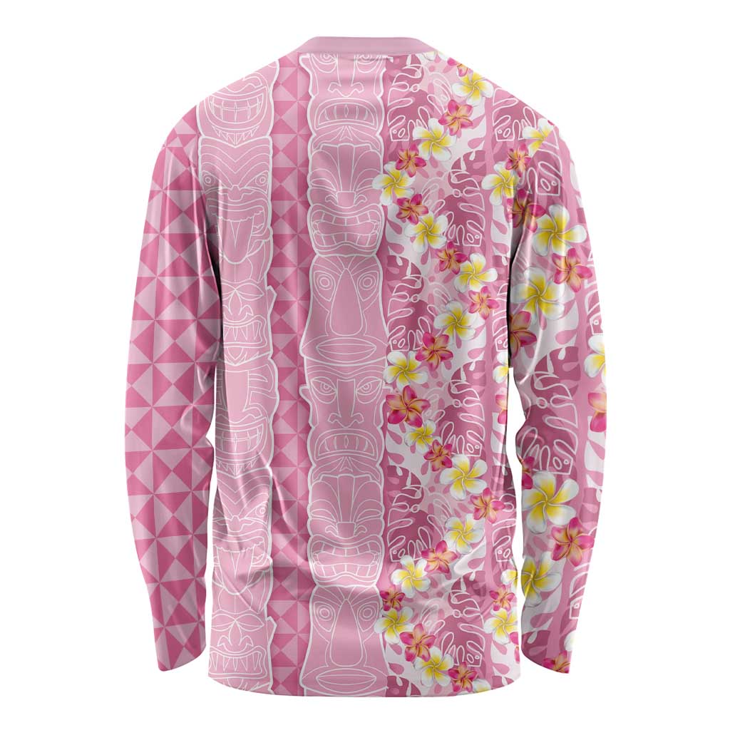 Pastel Magenta Aloha Hawaii Tiki Long Sleeve Shirt Tropical Plumeria - Seamless Style LT14 - Polynesian Pride