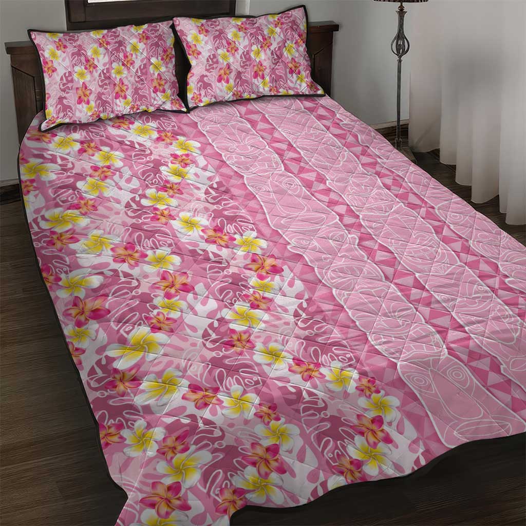 Pastel Magenta Aloha Hawaii Tiki Quilt Bed Set Tropical Plumeria - Seamless Style LT14 Magenta - Polynesian Pride