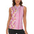 Pastel Magenta Aloha Hawaii Tiki Women Sleeveless Polo Shirt Tropical Plumeria - Seamless Style