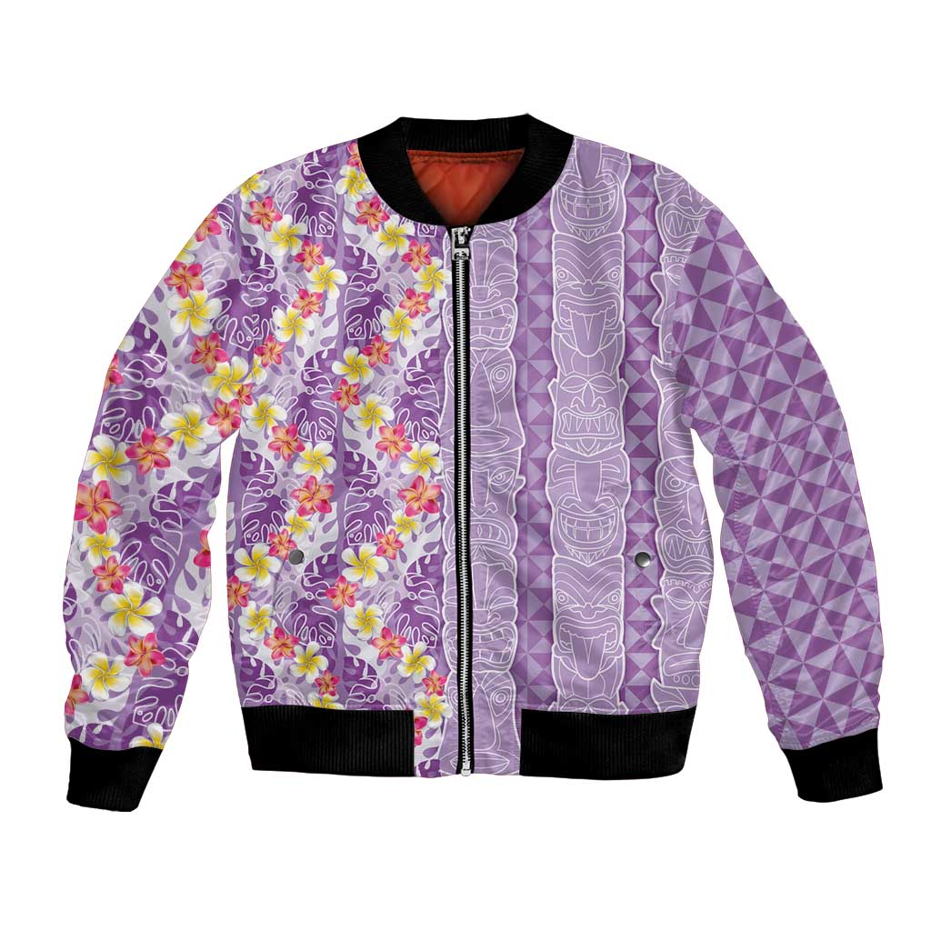 Lush Lilac Aloha Hawaii Tiki Bomber Jacket Tropical Plumeria - Seamless Style LT14 Unisex Purple - Polynesian Pride