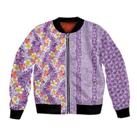 Lush Lilac Aloha Hawaii Tiki Bomber Jacket Tropical Plumeria - Seamless Style LT14 Unisex Purple - Polynesian Pride