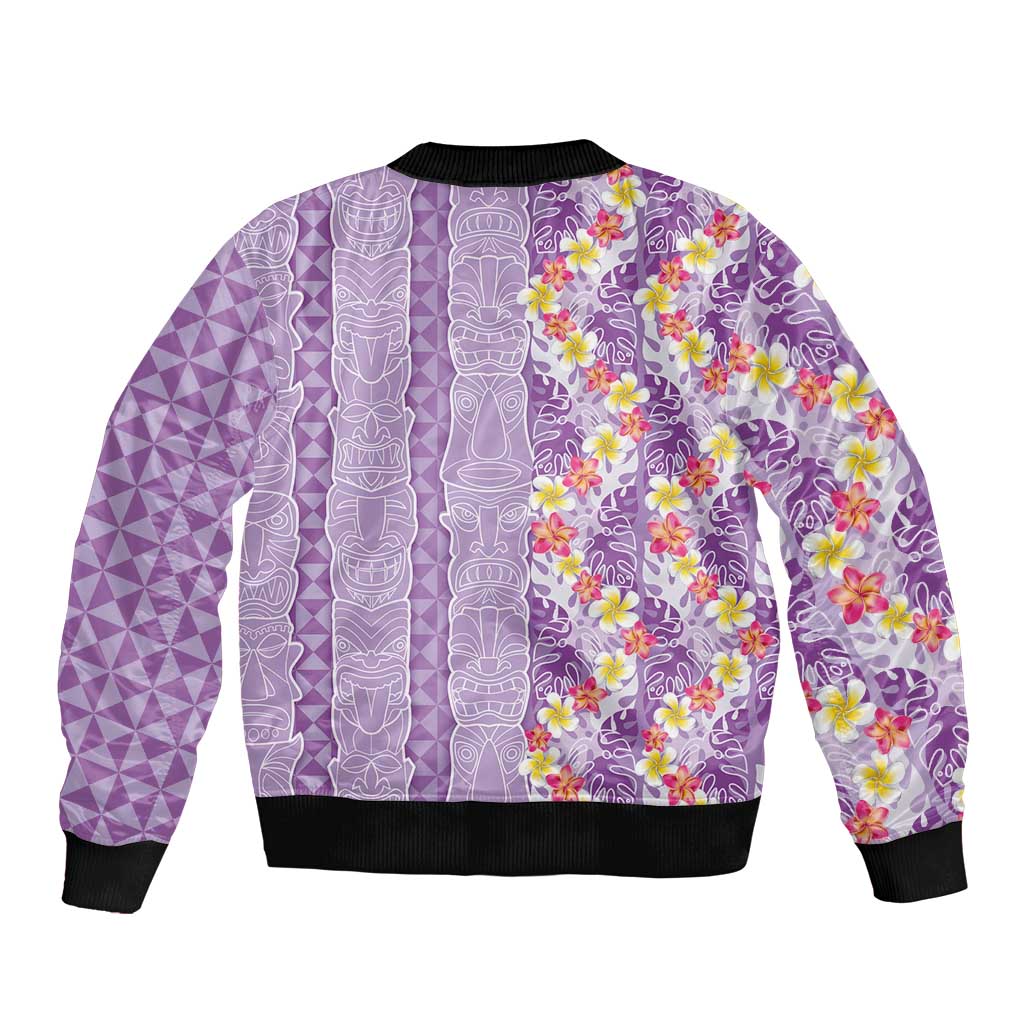 Lush Lilac Aloha Hawaii Tiki Bomber Jacket Tropical Plumeria - Seamless Style LT14 - Polynesian Pride