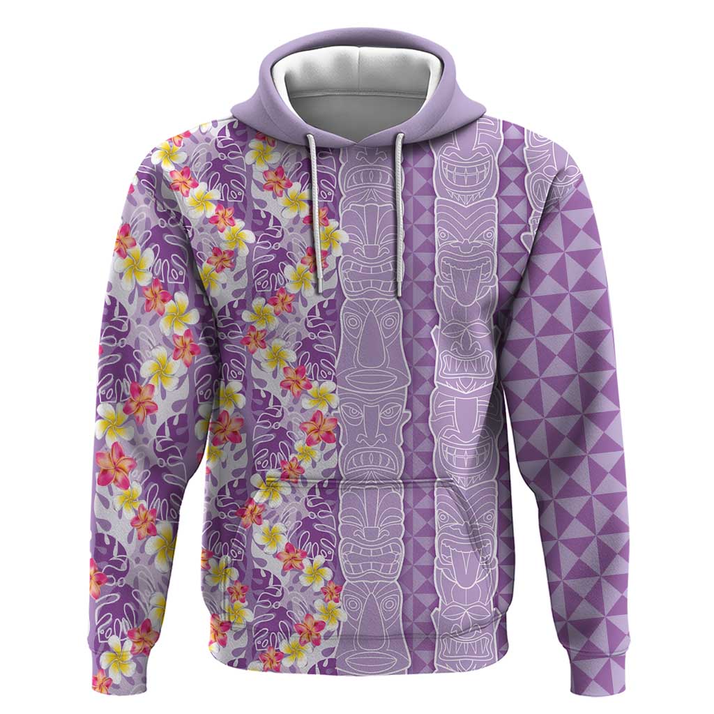 Lush Lilac Aloha Hawaii Tiki Hoodie Tropical Plumeria - Seamless Style