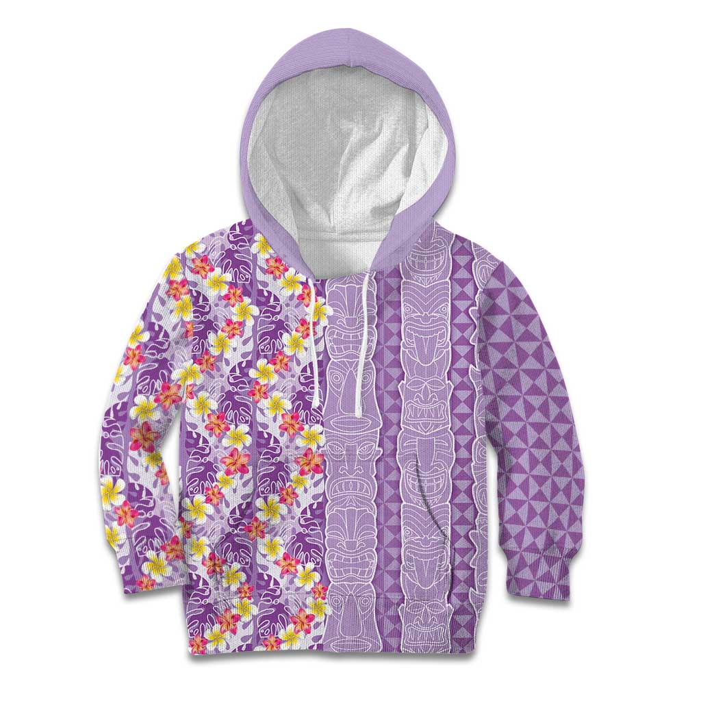 Lush Lilac Aloha Hawaii Tiki Kid Hoodie Tropical Plumeria - Seamless Style LT14 Hoodie Purple - Polynesian Pride