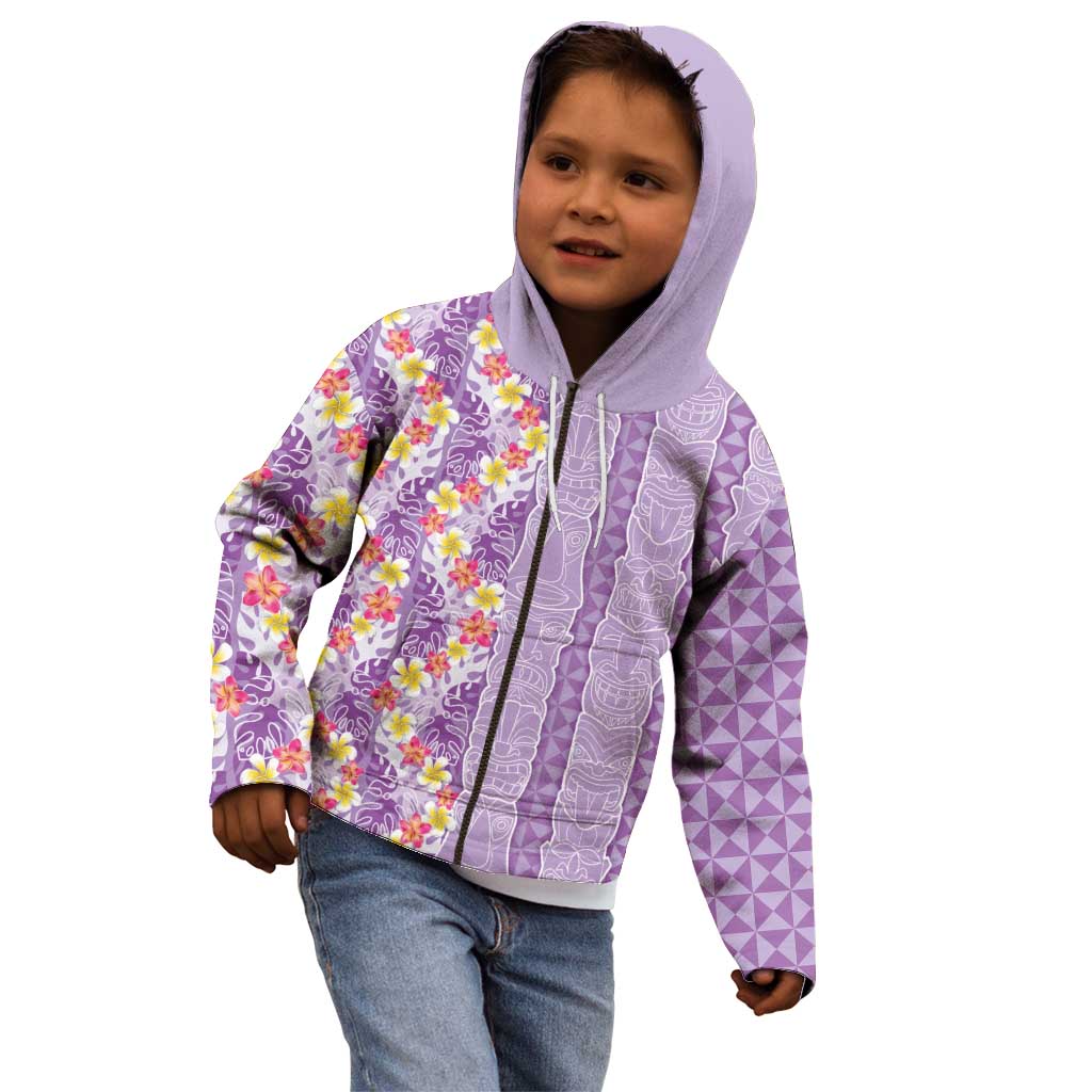 Lush Lilac Aloha Hawaii Tiki Kid Hoodie Tropical Plumeria - Seamless Style LT14 - Polynesian Pride