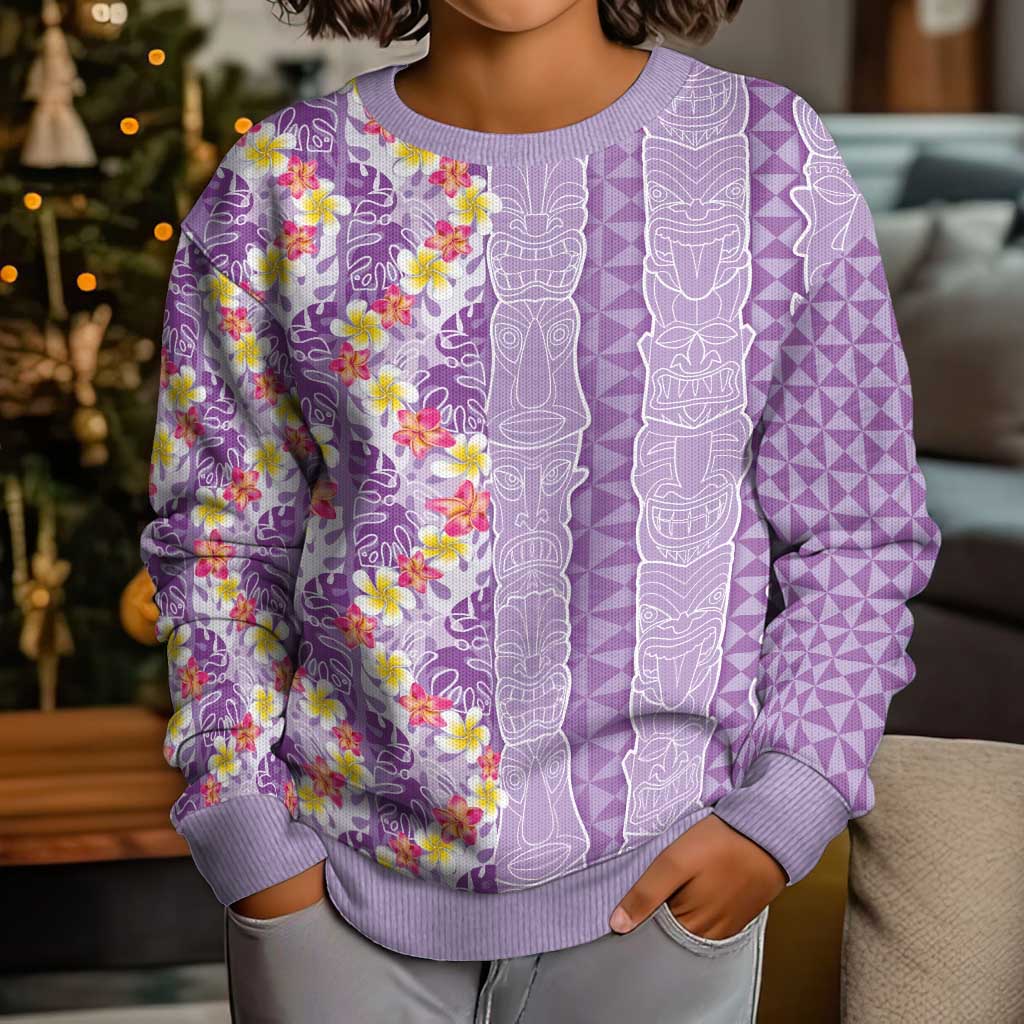 Lush Lilac Aloha Hawaii Tiki Kid Ugly Christmas Sweater Tropical Plumeria - Seamless Style LT14 - Polynesian Pride