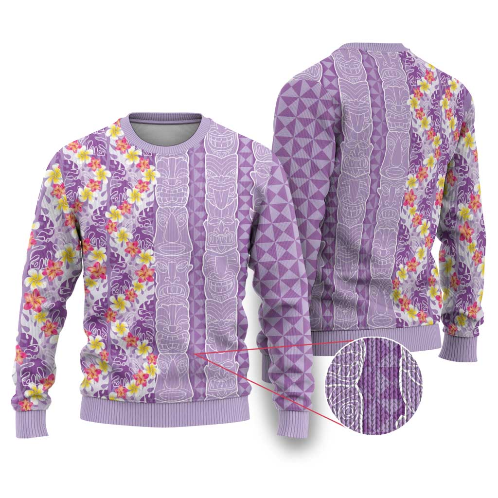 Lush Lilac Aloha Hawaii Tiki Ugly Christmas Sweater Tropical Plumeria - Seamless Style LT14 Purple - Polynesian Pride