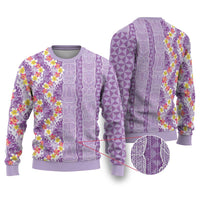 Lush Lilac Aloha Hawaii Tiki Ugly Christmas Sweater Tropical Plumeria - Seamless Style LT14 Purple - Polynesian Pride