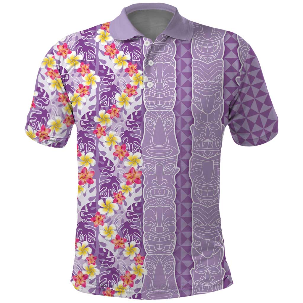 Lush Lilac Aloha Hawaii Tiki Polo Shirt Tropical Plumeria - Seamless Style