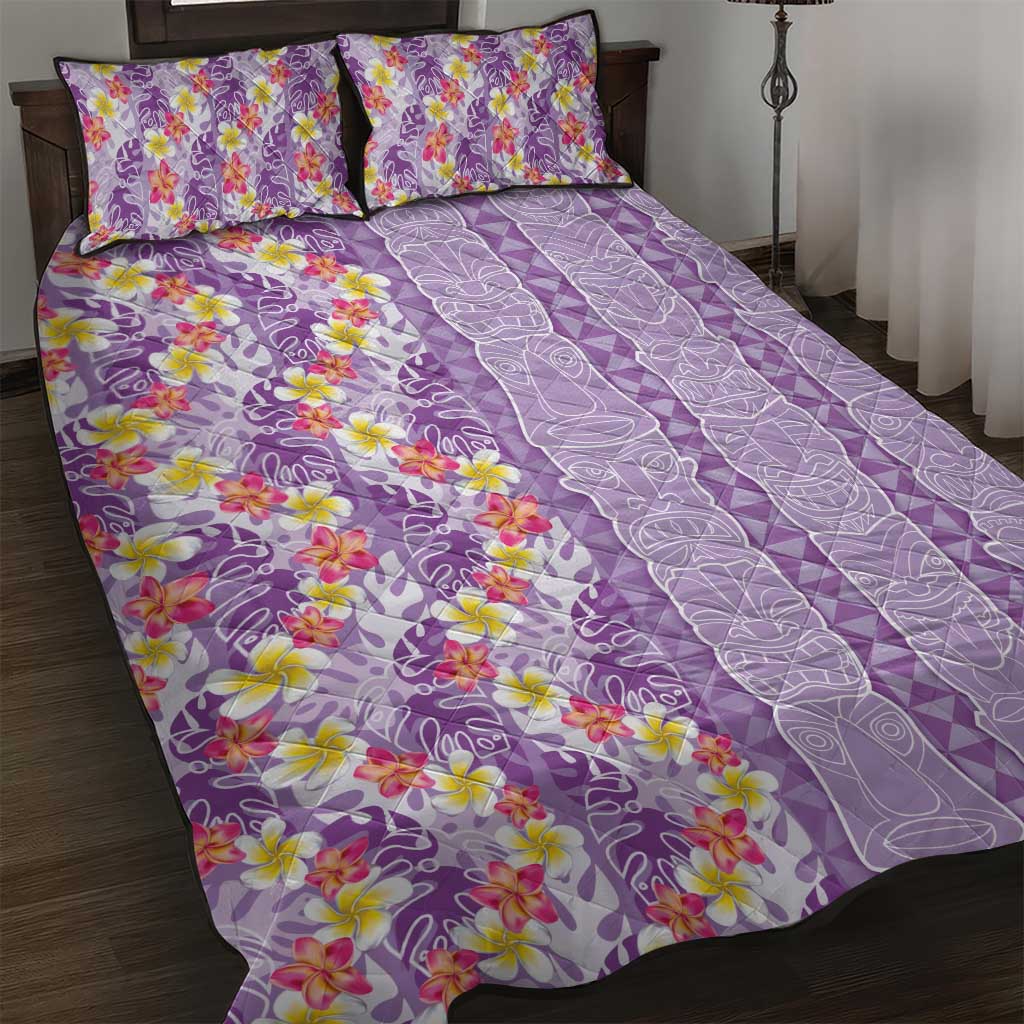 Lush Lilac Aloha Hawaii Tiki Quilt Bed Set Tropical Plumeria - Seamless Style LT14 Purple - Polynesian Pride