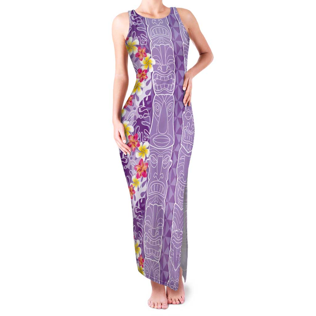 Lush Lilac Aloha Hawaii Tiki Tank Maxi Dress Tropical Plumeria - Seamless Style