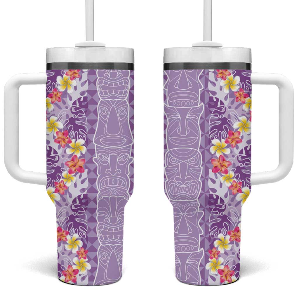 Lush Lilac Aloha Hawaii Tiki Tumbler With Handle Tropical Plumeria - Seamless Style LT14 One Size: 40 oz Purple - Polynesian Pride