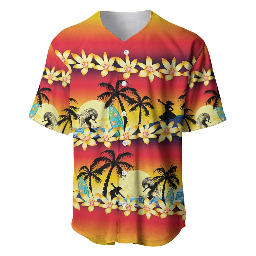 Tropical Islands Sunset Hawaii Baseball Jersey Go Surfing With Hula Girl - Summer Vibes