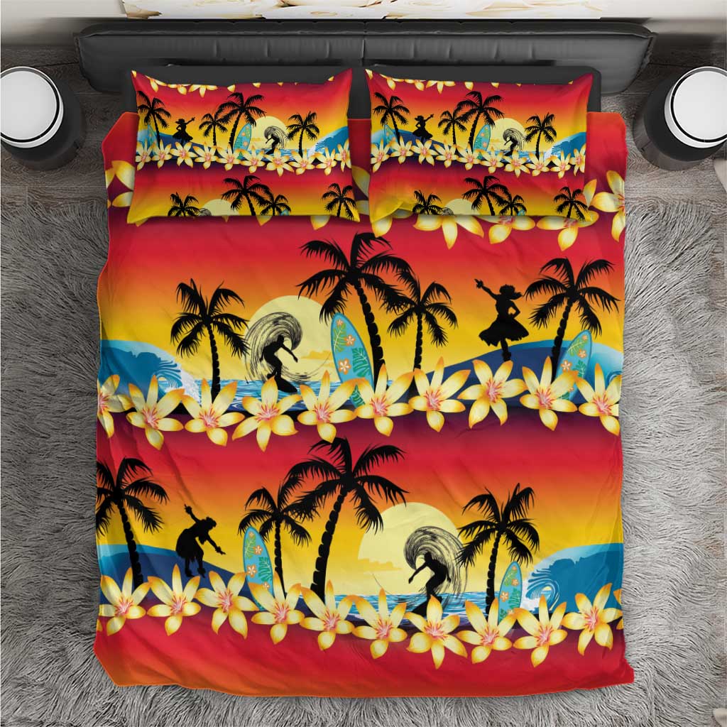 Tropical Islands Sunset Hawaii Bedding Set Go Surfing With Hula Girl - Summer Vibes LT14 Red - Polynesian Pride