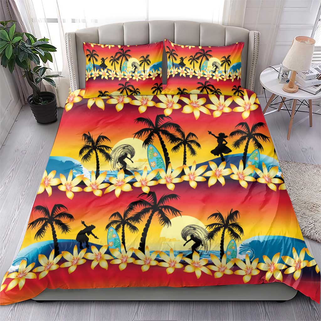 Tropical Islands Sunset Hawaii Bedding Set Go Surfing With Hula Girl - Summer Vibes LT14 - Polynesian Pride