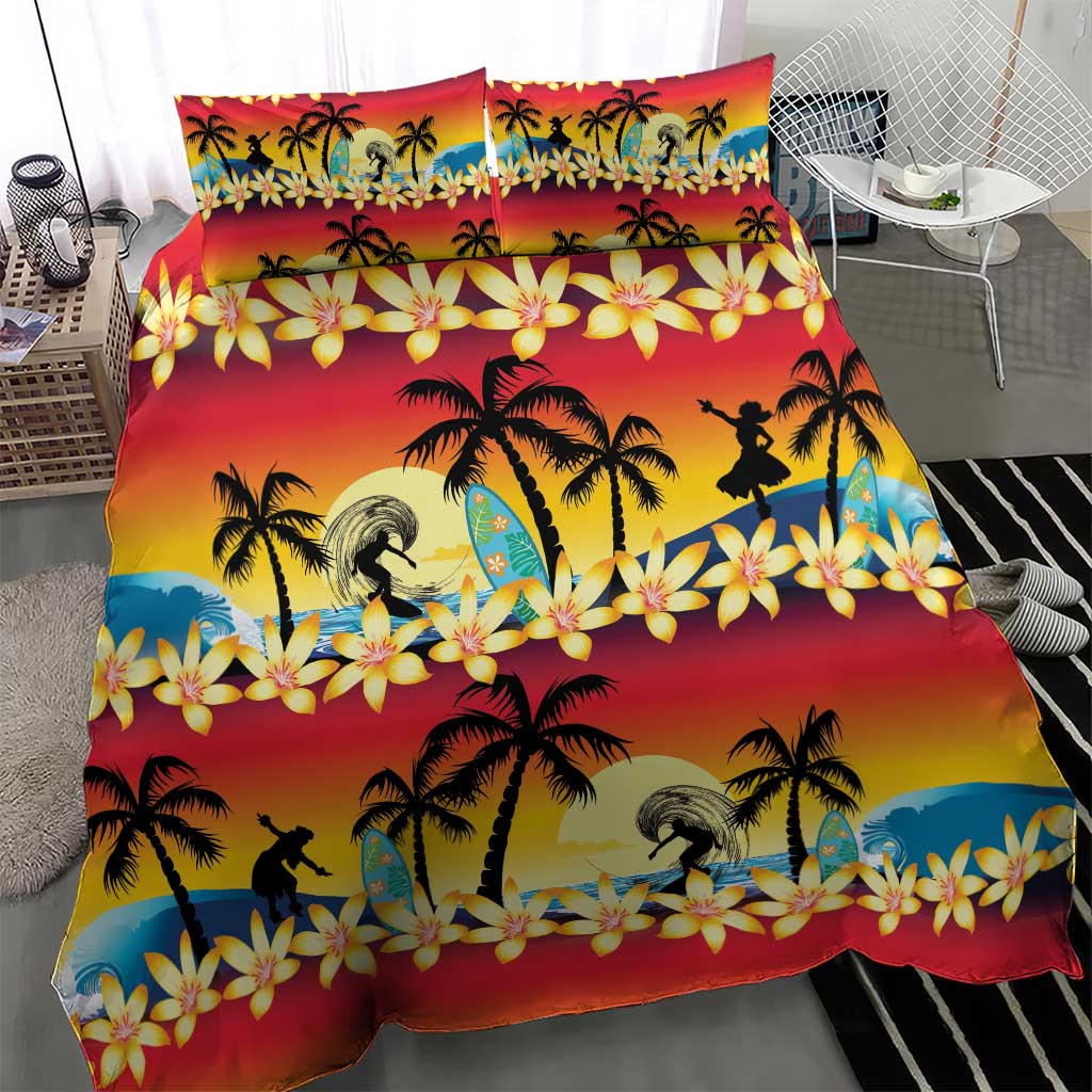 Tropical Islands Sunset Hawaii Bedding Set Go Surfing With Hula Girl - Summer Vibes LT14 - Polynesian Pride