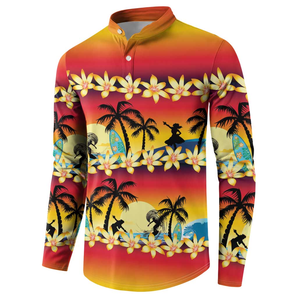 Tropical Islands Sunset Hawaii Button Sweatshirt Go Surfing With Hula Girl - Summer Vibes LT14 - Polynesian Pride