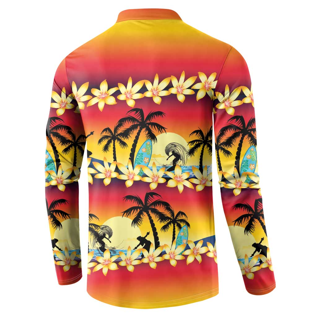 Tropical Islands Sunset Hawaii Button Sweatshirt Go Surfing With Hula Girl - Summer Vibes LT14 - Polynesian Pride