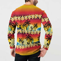 Tropical Islands Sunset Hawaii Button Sweatshirt Go Surfing With Hula Girl - Summer Vibes LT14 - Polynesian Pride